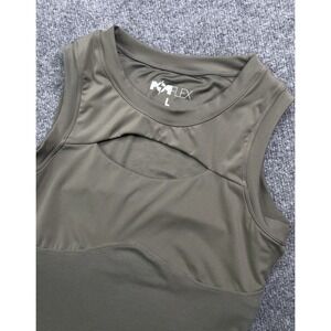 Popflex Tank Top Women's L Green Cut Out Front Fitted Cropped Gym Performance